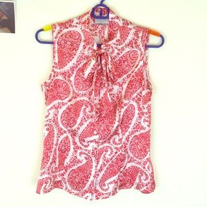 TAHARI  red and white paisley sleeveless blouse